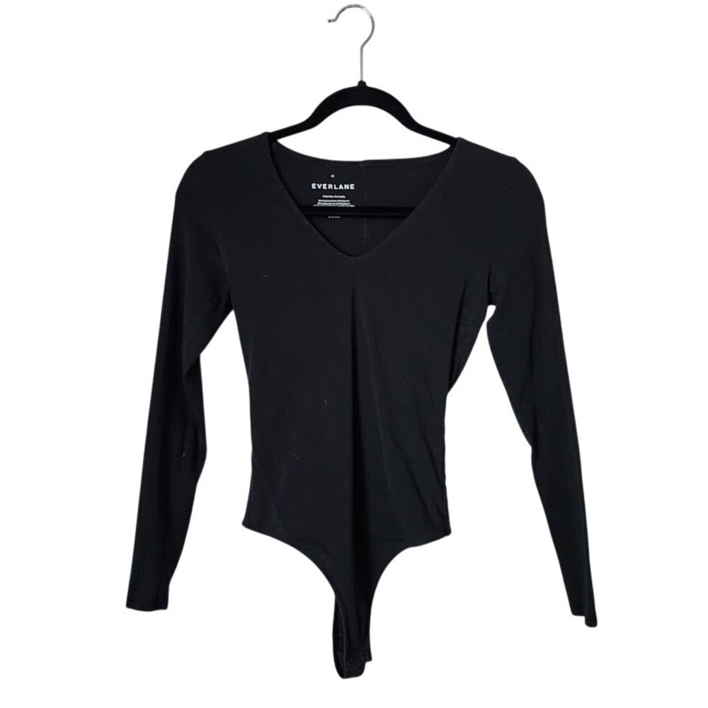 EVERLANE Black Long Sleeve V Neck Bodysuit Minimalist Size XS